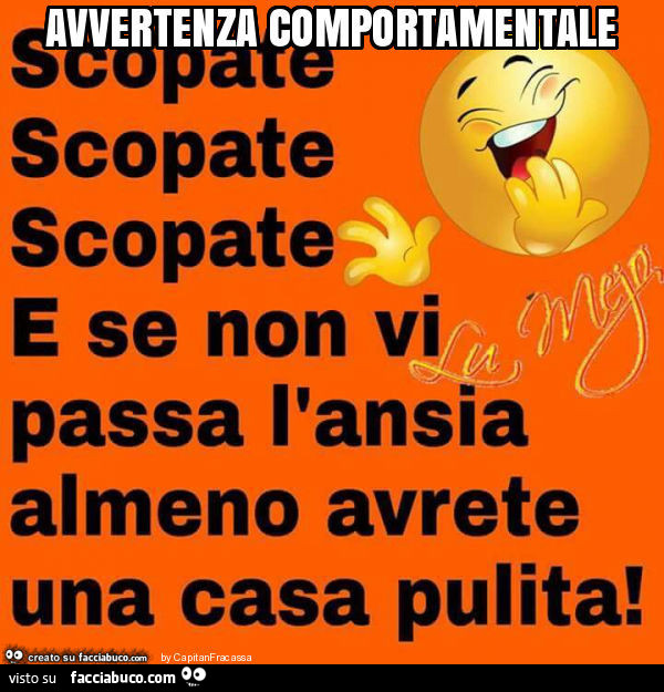 Avvertenza comportamentale: scopate, scopate, scopate, e se non vi passa l'ansia almeno avrete una casa pulita