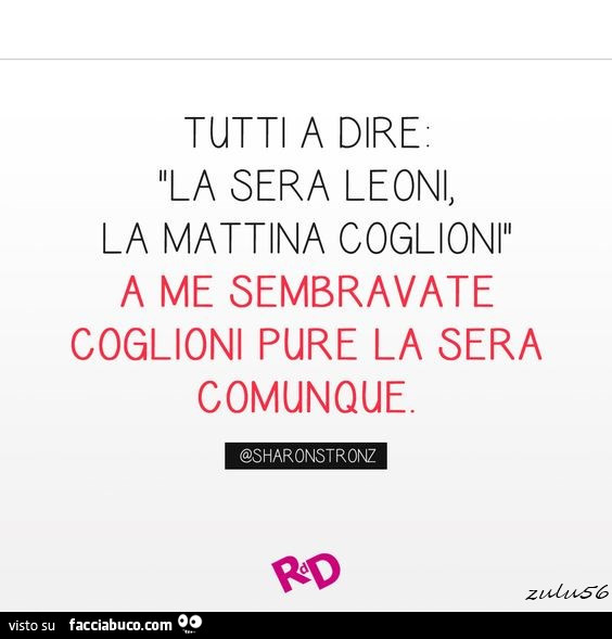 Tutti a dire la sera leoni, la mattina coglioni a me sembravate coglioni pure la sera comunque