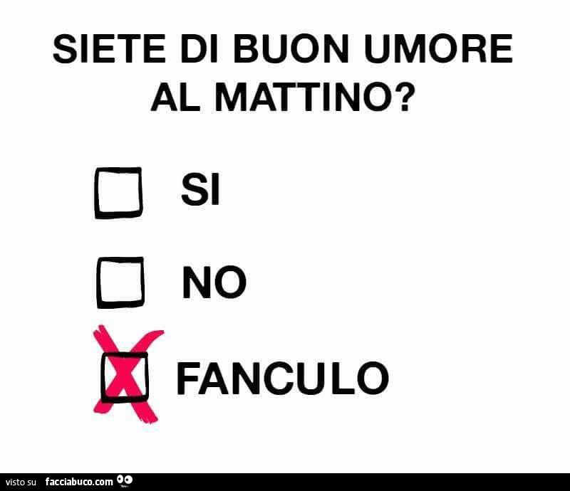 Siete di buon umore al mattino? Si. No. Fanculo