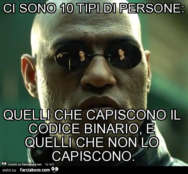 Ci sono 10 tipi di persone: quelli che capiscono il codice binario, e quelli che non lo capiscono