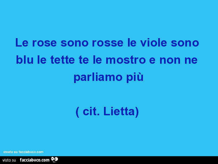 Le rose sono rosse le viole sono blu le tette te le mostro e non ne parliamo più. Lietta