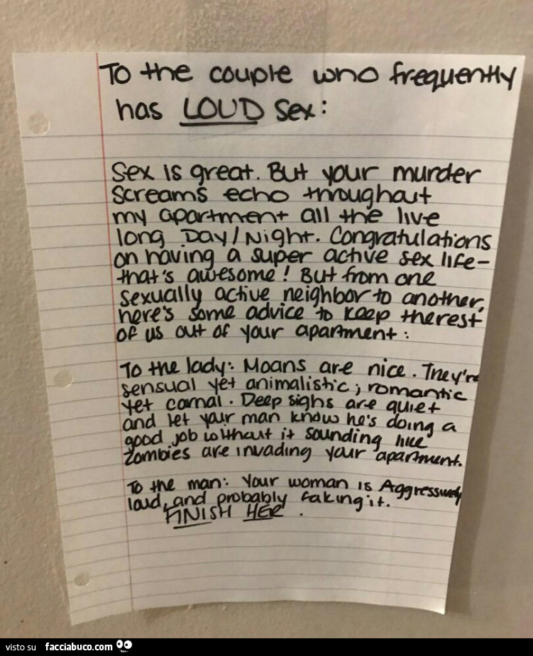 To the couple who frequently ha loud sex