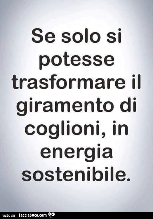 Se solo si potesse trasformare il giramento di coglioni, in energia sostenibile