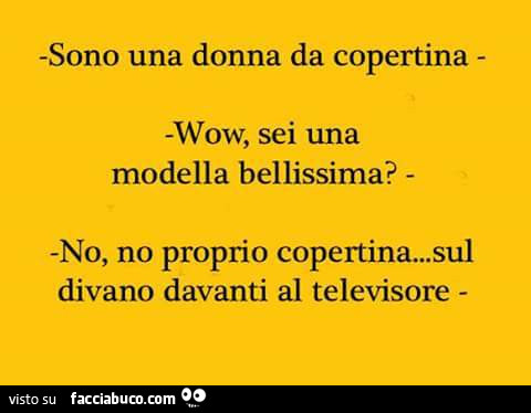 Sono una donna da copertina. Wow, sei una modella bellissima? No, no proprio copertina… sul divano davanti al televisore