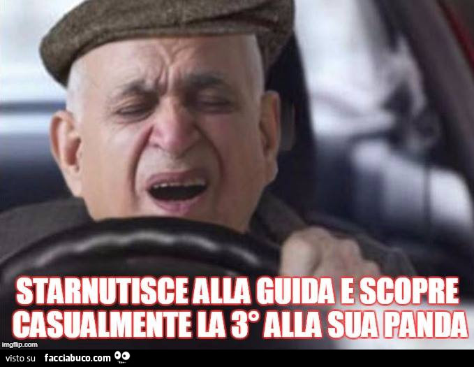 Anziano: Starnutisce alla guida e scopre casualmente la 3° alla sua panda