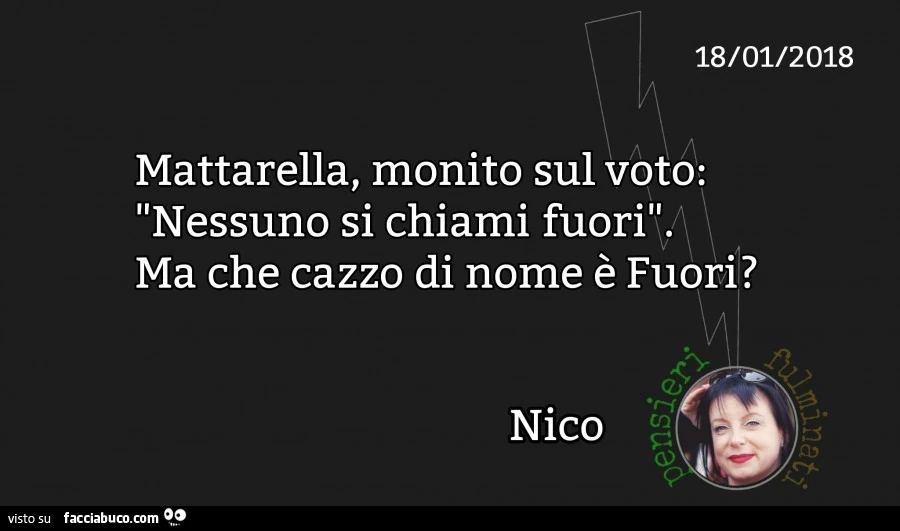 Mattarella, monito sul voto: nessuno si chiami fuori. Ma che cazzo di nome è fuori? Nico