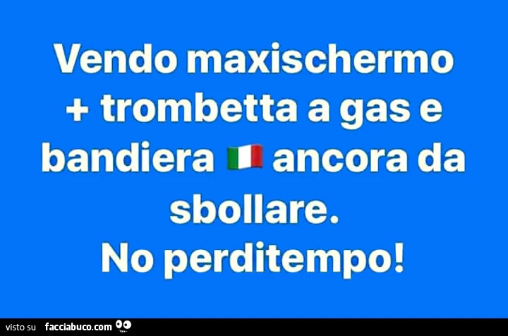 Vendo maxischermo trombetta a gas e bandiera ancora da sbollare. No perditempo
