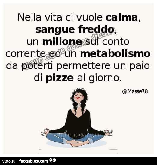 Nella vita ci vuole calma, sangue freddo, un milione sul conto corrente