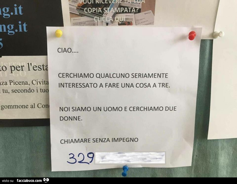 Ciao… cerchiamo qualcuno seriamente interessato a fare una cosa a tre. Noi siamo un uomo e cerchiamo due donne. Chiamare senza impegno