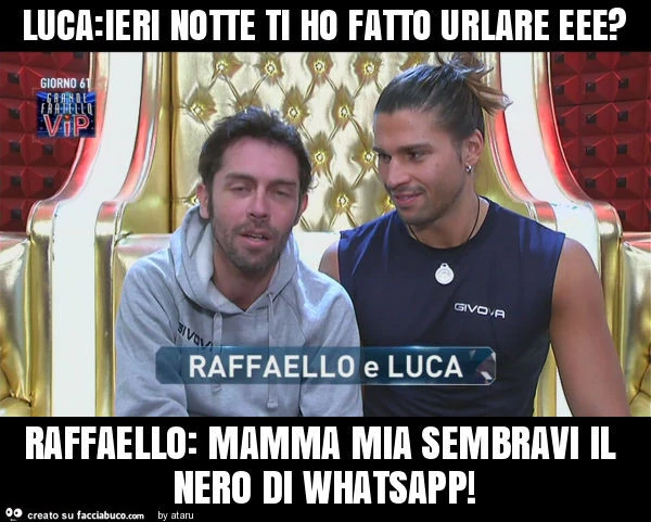 Luca: ieri notte ti ho fatto urlare eee? Raffaello: mamma mia sembravi il nero di whatsapp