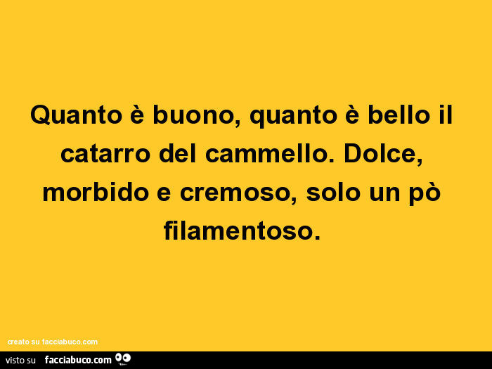 Quanto è buono, quanto è bello il catarro del cammello. Dolce, morbido e cremoso, solo un po' filamentoso