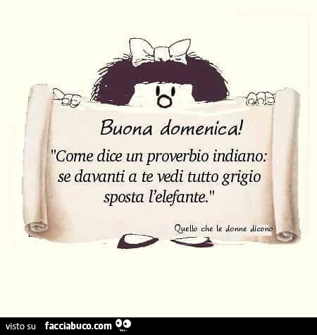 Buona Domenica! Come dice un proverbio indiano: se davanti a te vedi tutto grigio sposta l'elefante