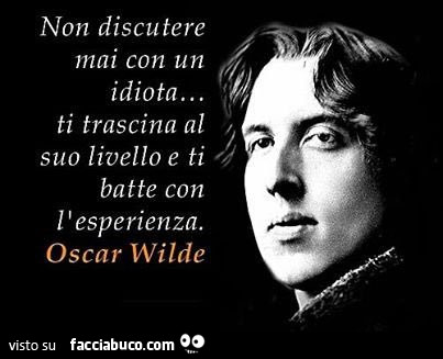 Non discutere mai con un idiota… ti trascina al suo livello e ti batte con l'esperienza. Oscar Wilde