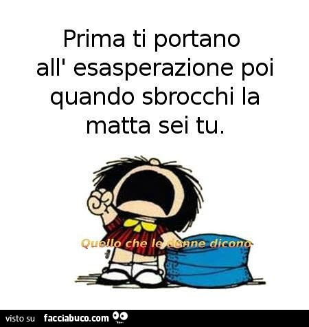 Prima ti portano all' esasperazione poi quando sbrocchi la matta sei tu