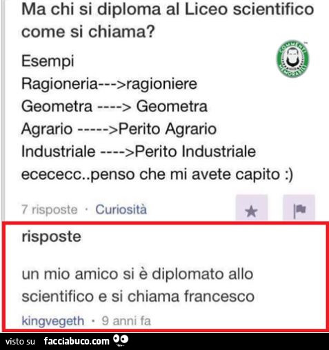 Ma chi si diploma al liceo scientifico come si chiama?