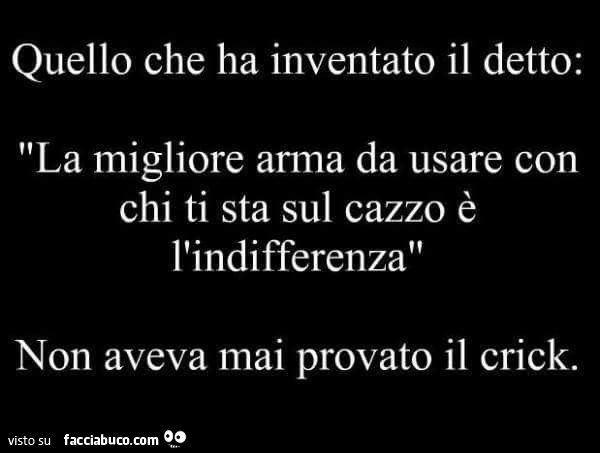 Quello che ha inventato il detto: la migliore arma da usare con chi ti sta sul cazzo è l'indifferenza, non aveva mai provato il crick