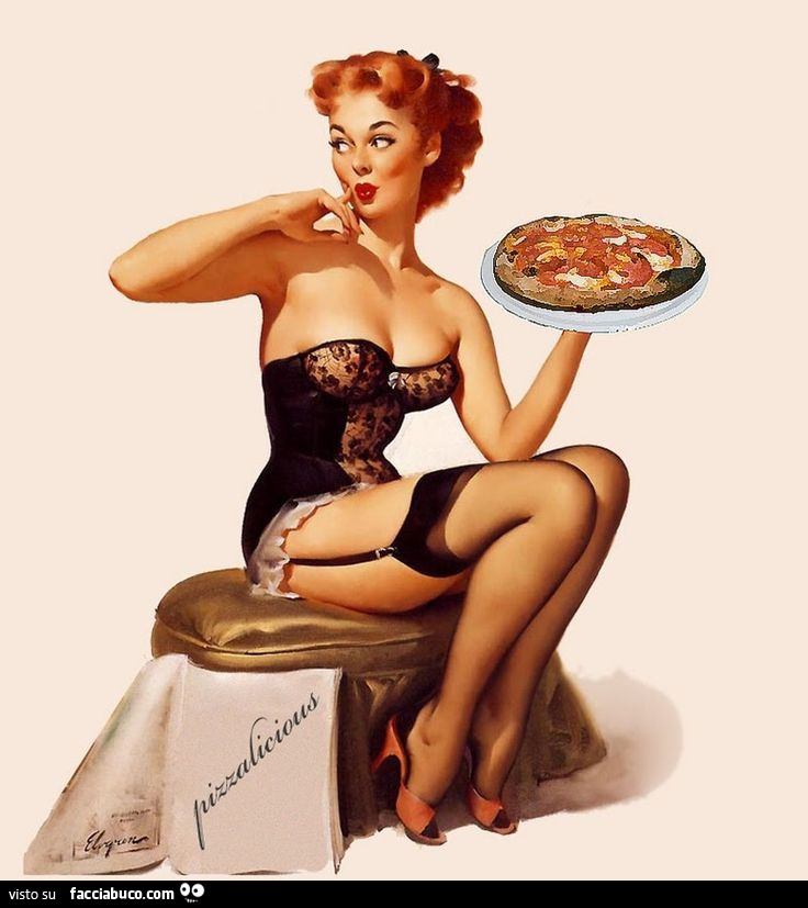Pin-up con la pizza in mano