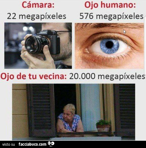 Fotocamera: 22 megapixels. Occhio umano: 576 megapixels. Occhio della tua vicina: 20.000 megapixels