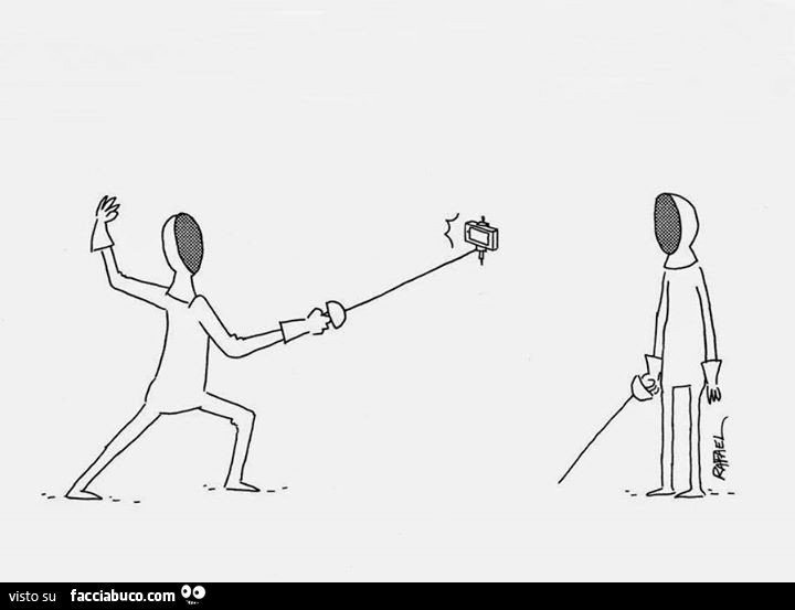 Spada della scherma usata come bastone da selfie