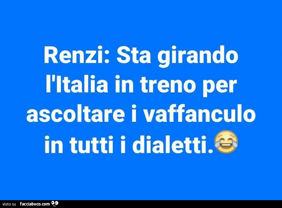 Renzi: sta girando l'italia in treno per ascoltare i vaffanculo in tutti i dialetti