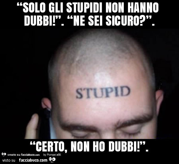 “solo gli stupidi non hanno dubbi! ”. “Ne sei sicuro? ”. “Certo, non ho dubbi! ”