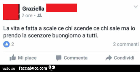 La vita e fatta a scale ce chi scende ce chi sale ma io prendo la scenzore buongiorno a tutti