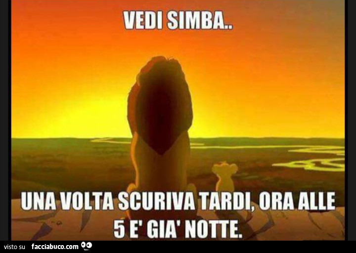 Il re leone: Vedi Simba. Una volta scuriva tardi, ora alle 5 è già notte