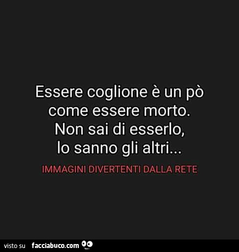 Essere coglione è un po' come essere morto. Non sai di esserlo, lo sanno gli altri