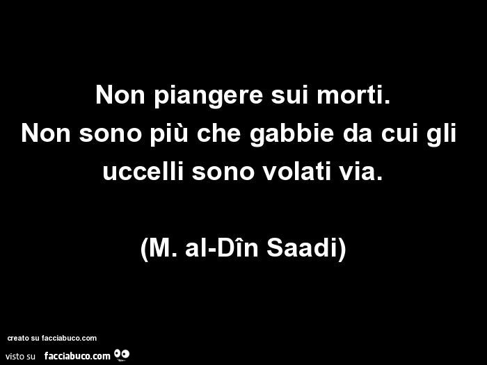 Non piangere sui morti. Non sono più che gabbie da cui gli uccelli sono volati via. M. Al-Dîn Saadi