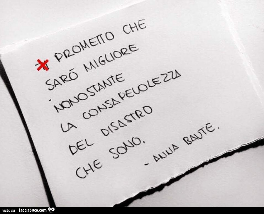 Prometto che sarò migliore nonostante la consapevolezza del disastro che sono. Anna Baute