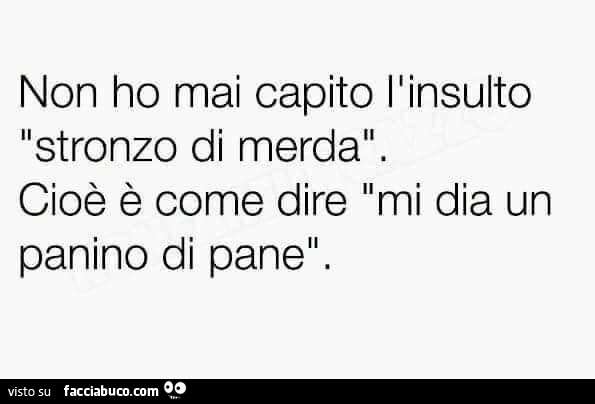 Non ho mai capito l'insulto stronzo di merda. Cioè è come dire mi dia un panino di pane