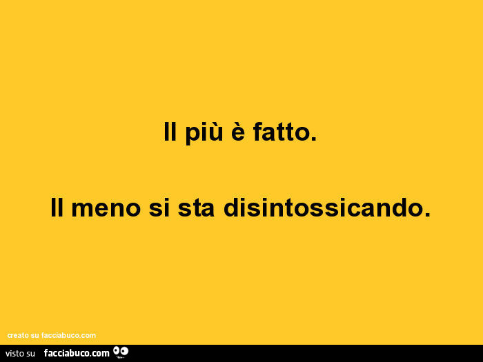Il più è fatto. Il meno si sta disintossicando