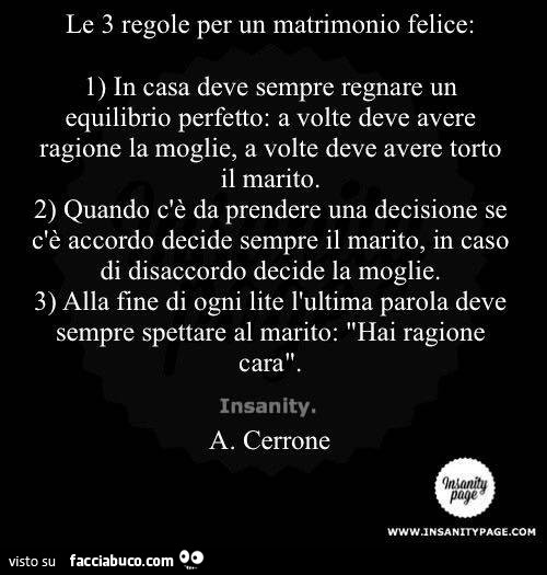 Le 3 regole per un matrimonio felice