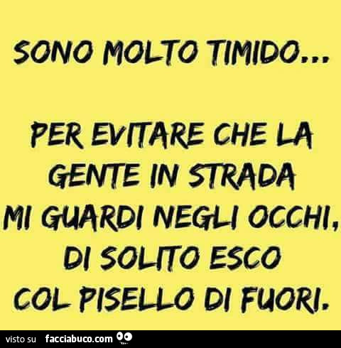 Sono molto timido… per evitare che la gente in strada mi guardi negli occhi, di solito esco col pisello di fuori