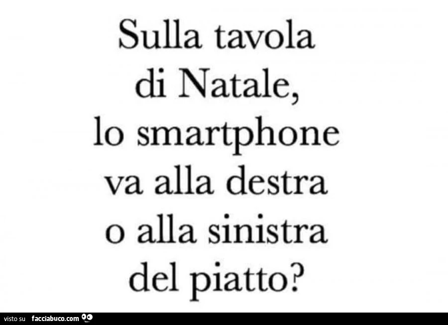 Sulla tavola di natale, lo smartphone va alla destra o alla sinistra del piatto?