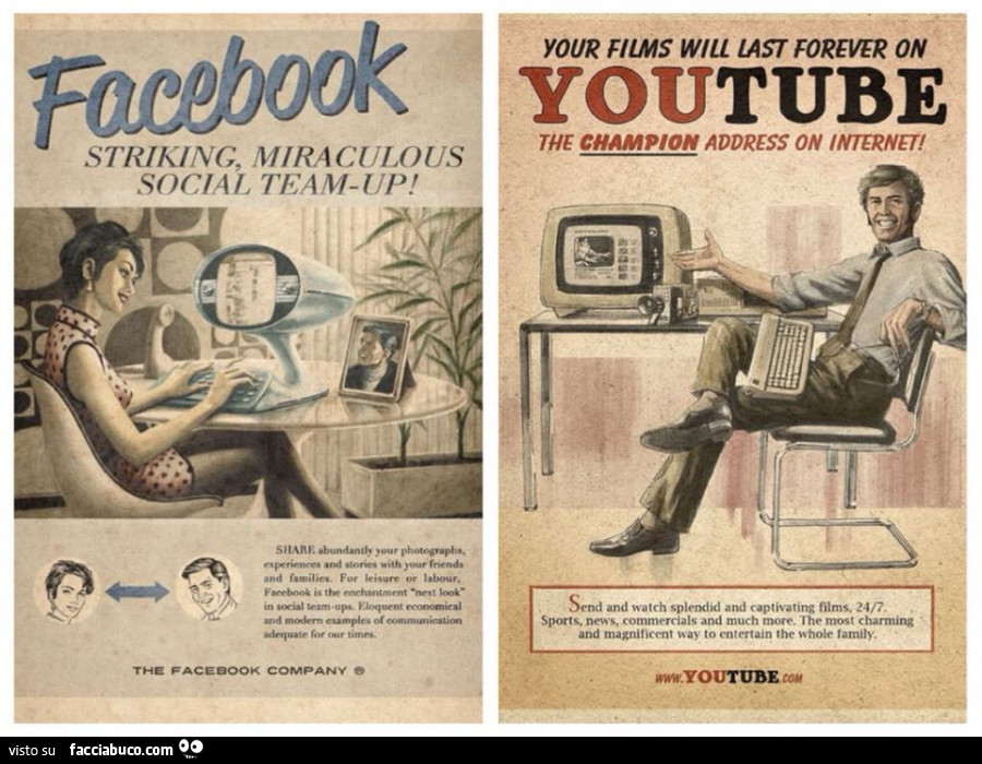 Pubblicità vintage Facebook e YouTube