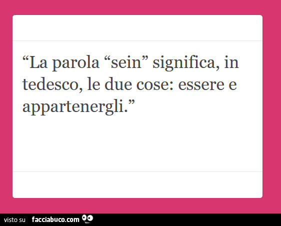 La parola sein significa, in tedesco, le due cose: essere e appartenergli
