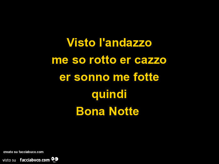 Visto l'andazzo me so rotto er cazzo er sonno me fotte quindi bona notte
