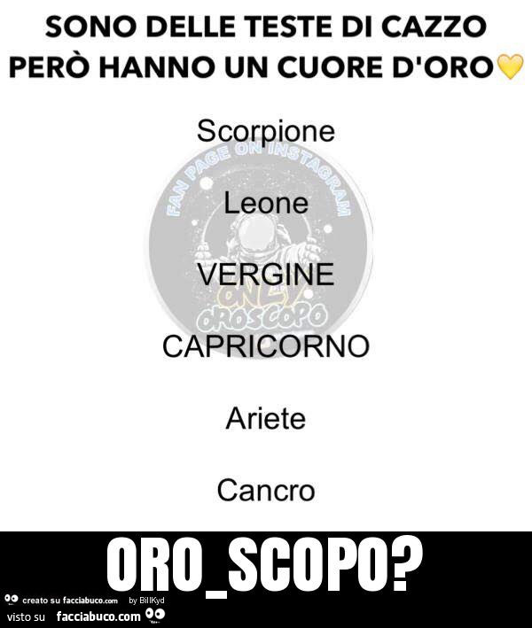 Sono delle teste di cazzo però hanno un cuore d'oro. Oro_scopo?