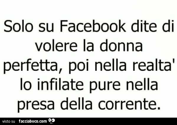 Solo su facebook dite di volere la donna perfetta, poi nella realtà lo infilate pure nella presa della corrente