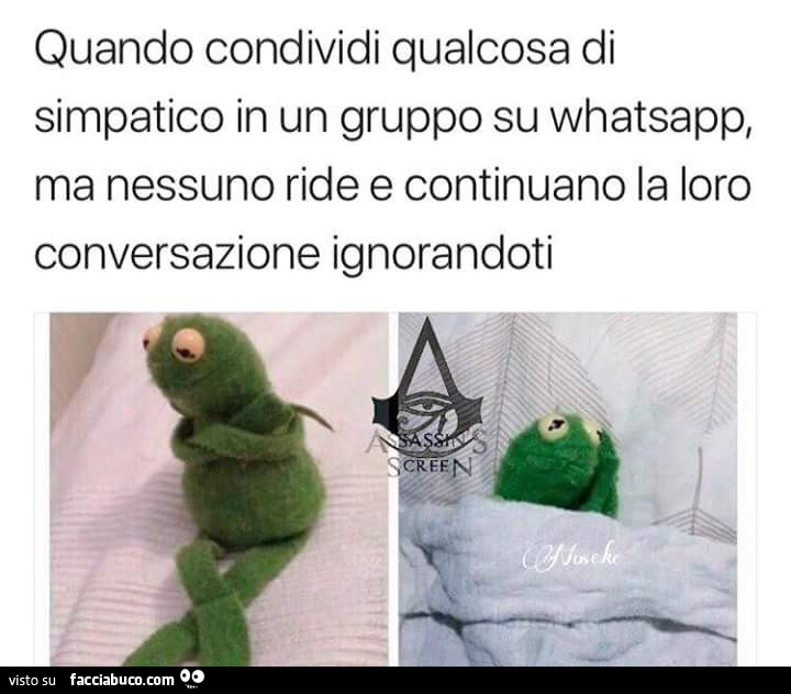 Quando condividi qualcosa di simpatico in un gruppo su whatsapp, ma nessuno ride e continuano la loro conversazione ignorandoti
