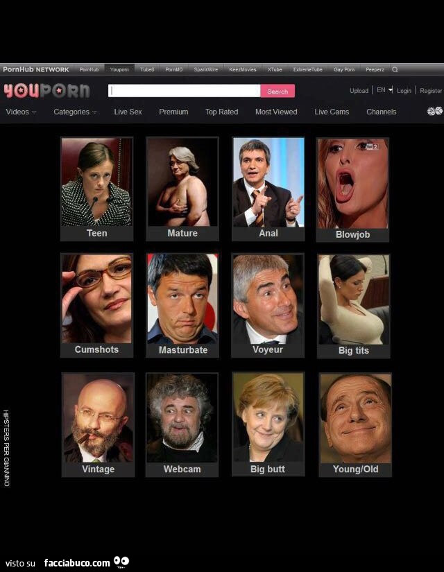 Categorie YouPorn con i volti dei politici