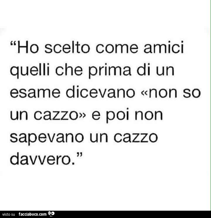 Ho scelto come amici quelli che prima di un esame dicevano «non so un cazzo» e poi non sapevano un cazzo davvero