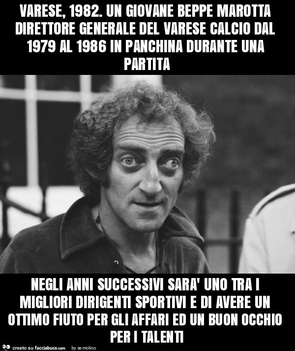 Varese, 1982. Un giovane beppe marotta direttore generale del varese calcio dal 1979 al 1986 in panchina durante una partita negli anni successivi sarà uno tra i migliori dirigenti sportivi e di avere un ottimo fiuto per gli affari ed un buon occhio per i