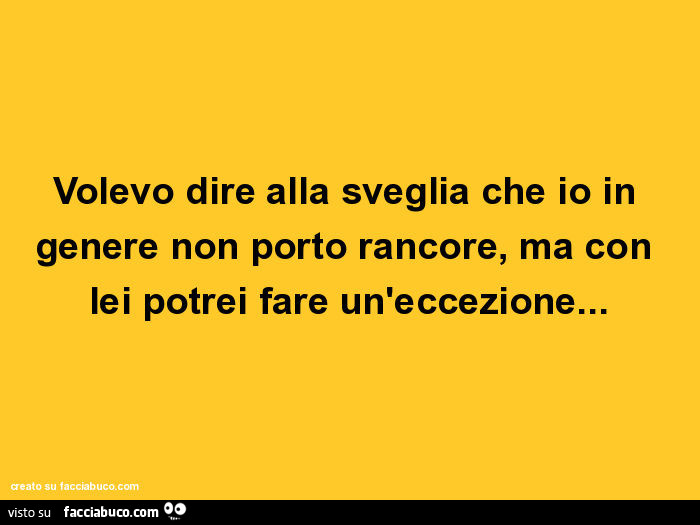 Volevo dire alla sveglia che io in genere non porto rancore, ma con lei potrei fare un'eccezione