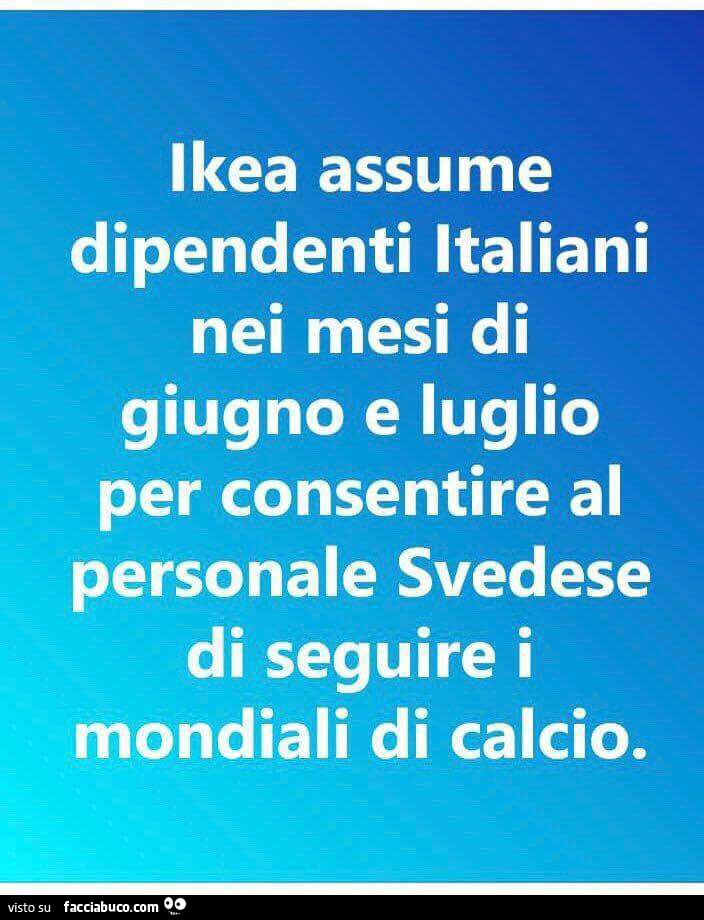 Ikea assume dipendenti italiani nei mesi di giugno e luglio per consentire al personale svedese di seguire i mondiali di calcio