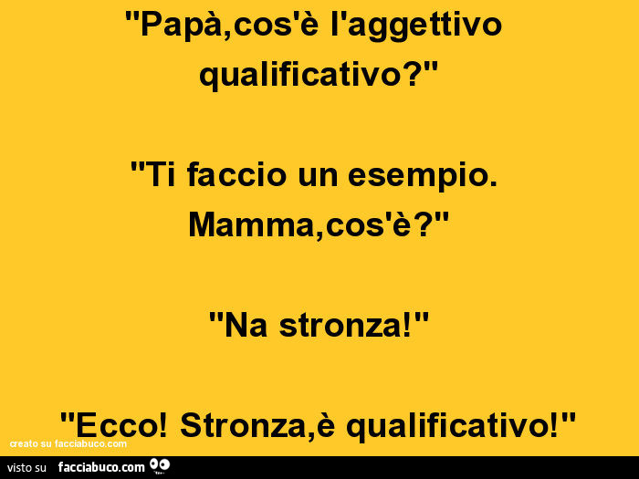 Papà, cos'è l'aggettivo qualificativo? Ti faccio un esempio. Mamma, cos'è? Na stronza! Ecco! Stronza, è qualificativo