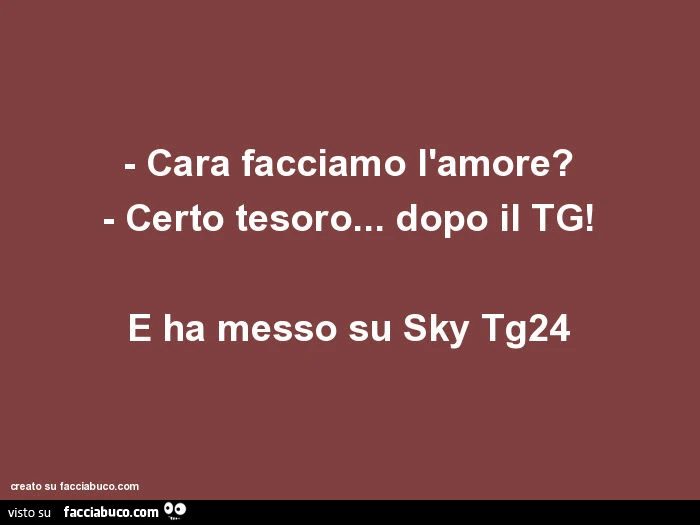 Cara facciamo l'amore? - Certo tesoro&hellip; dopo il tg! E ha messo su sky tg24