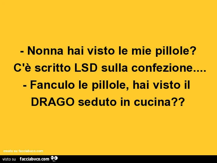 Nonna hai visto le mie pillole? C'è scritto lsd sulla confezione&hellip; fanculo le pillole, hai visto il drago seduto in cucina?