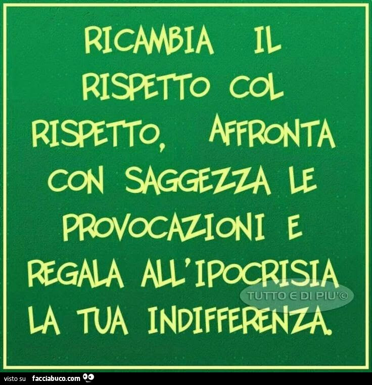 Ricambia il rispetto col rispetto, affronta con saggezza le provocazioni e regala all'ipocrisia la tua indifferenza
